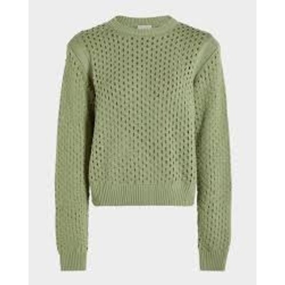 Varley Green Open Knit Cotton Sweater Side Zip Pullover Small Sage